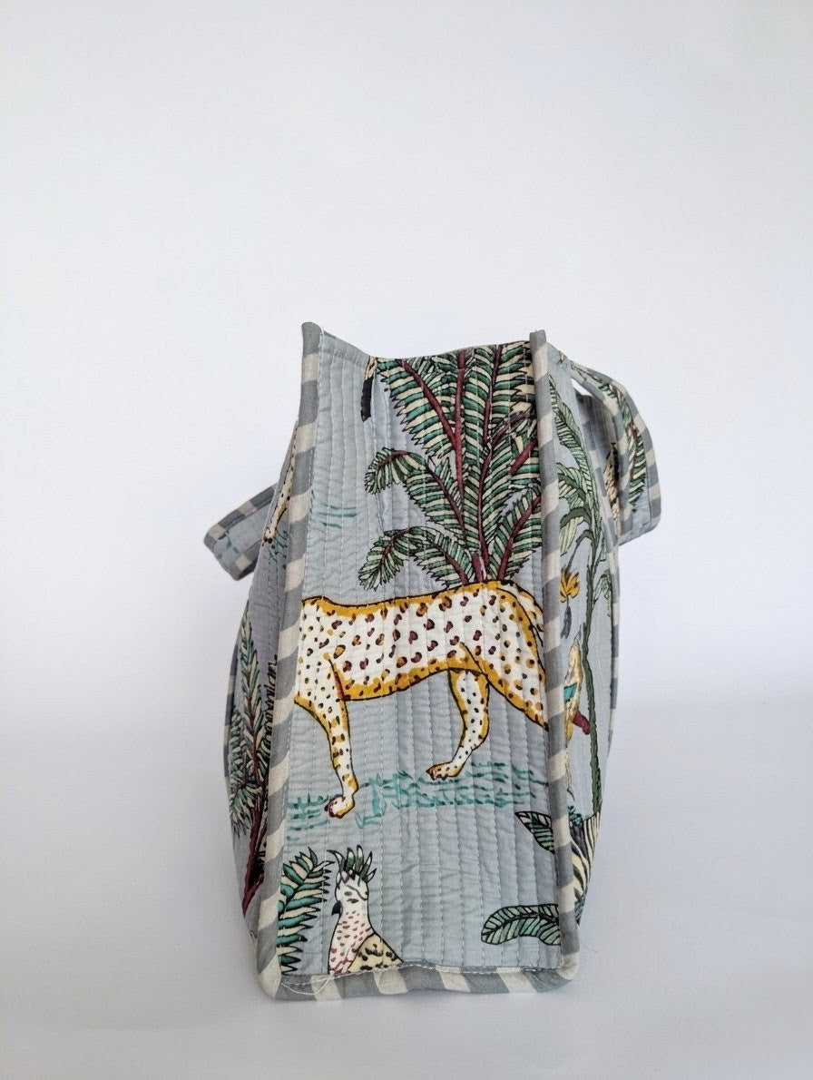 Blue Botanical | Large Quilted Tote