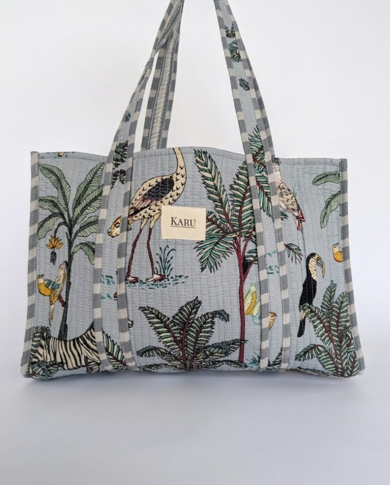 Blue Botanical | Large Quilted Tote