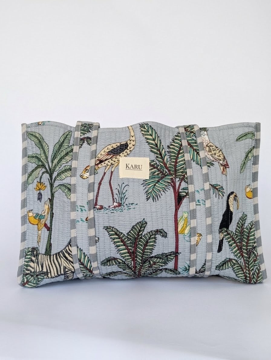 Blue Botanical | Large Quilted Tote