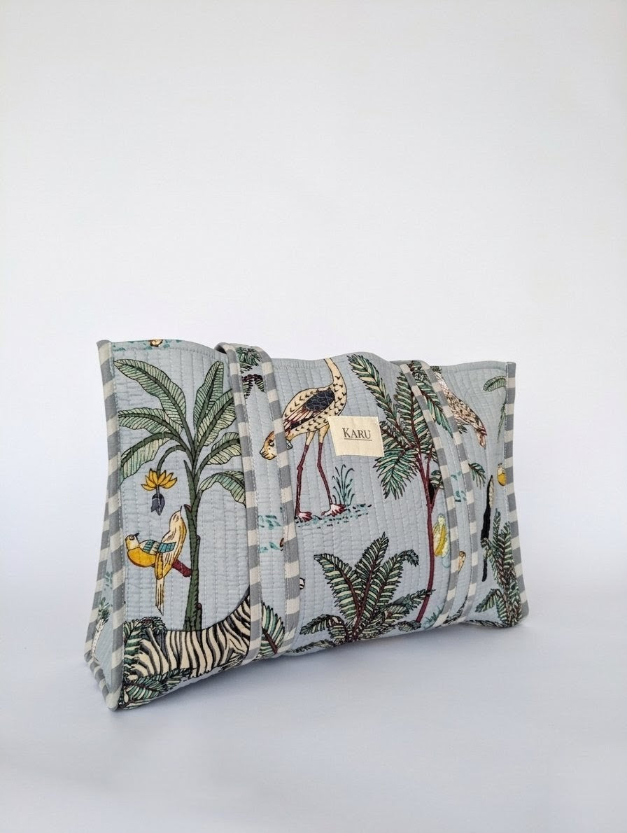 Blue Botanical | Large Quilted Tote
