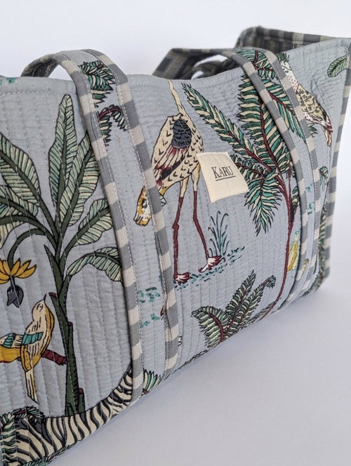 Blue Botanical | Large Quilted Tote