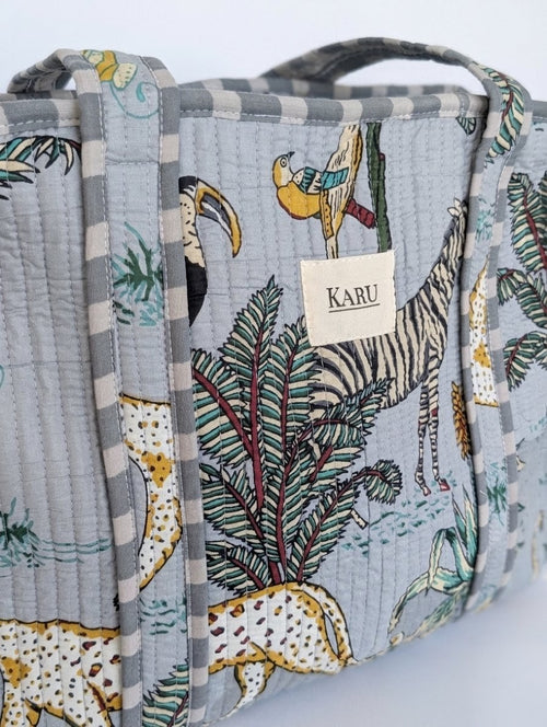 Blue Botanical | Midi Quilted Tote