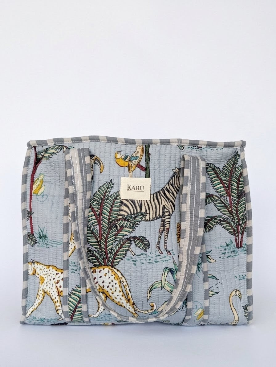 Blue Botanical | Midi Quilted Tote