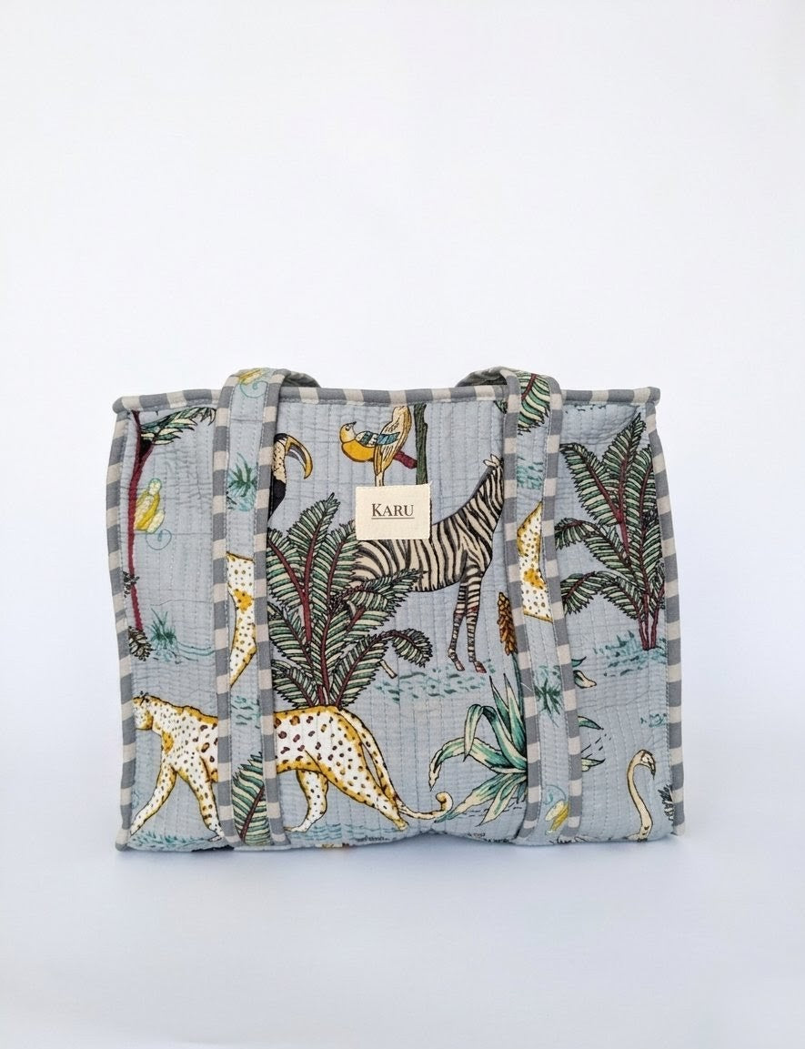 Blue Botanical | Midi Quilted Tote