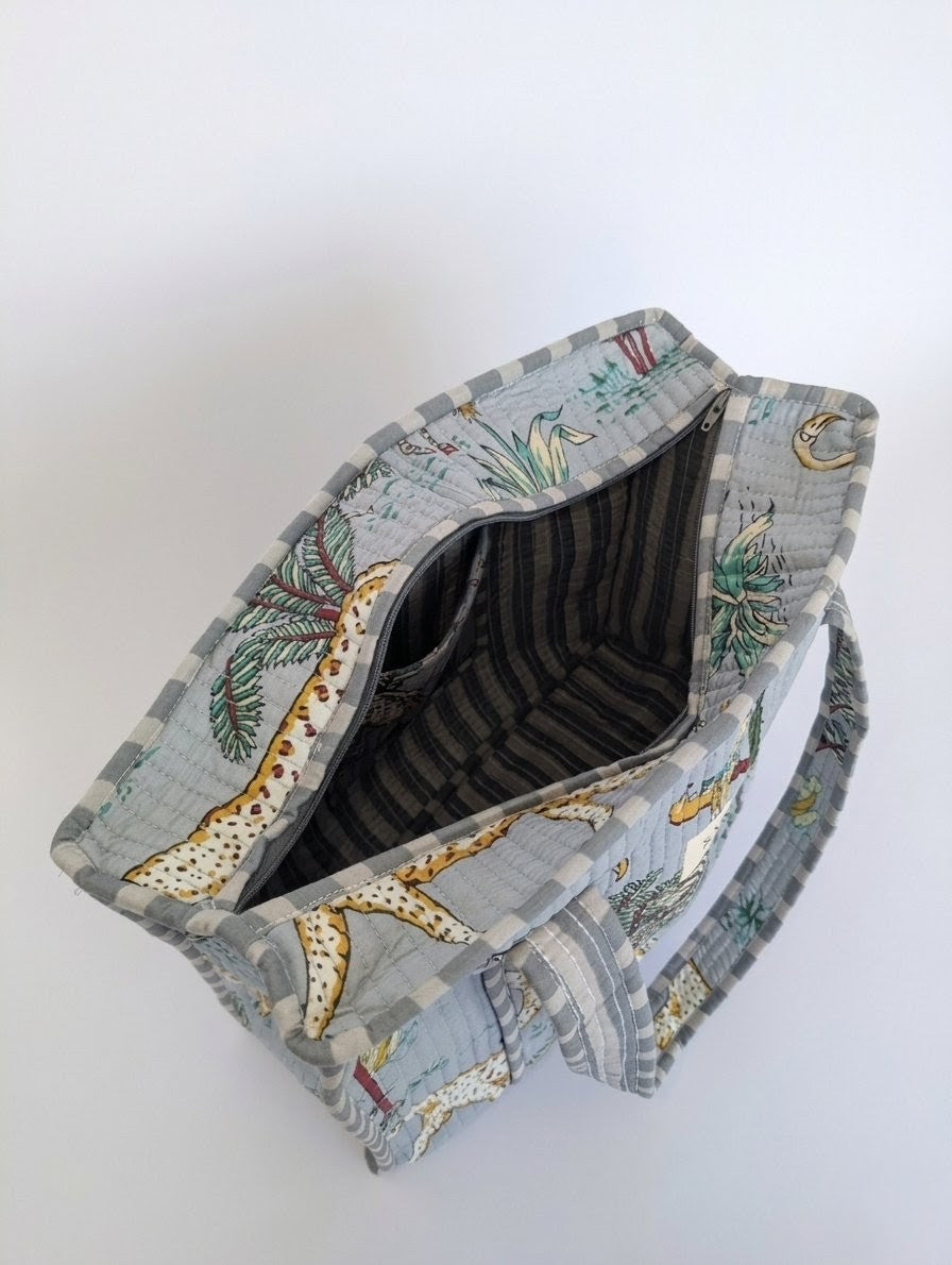 Blue Botanical | Midi Quilted Tote