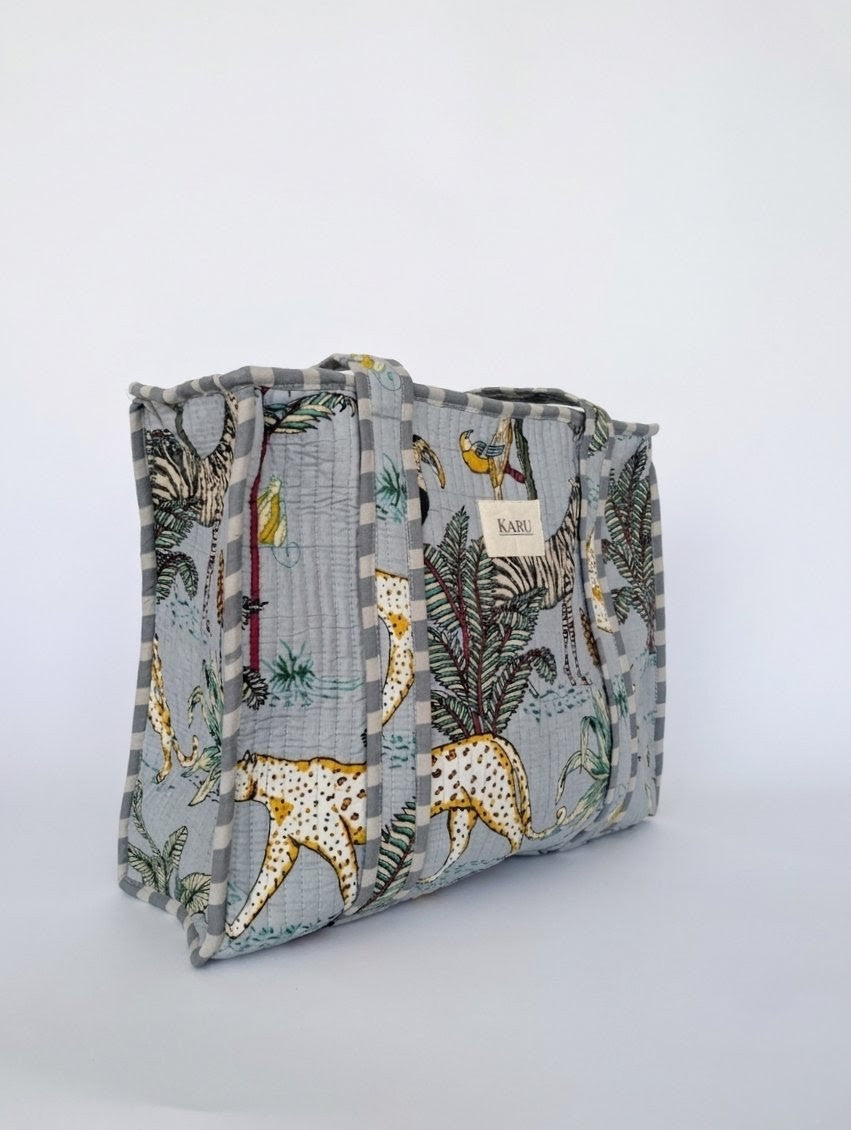Blue Botanical | Midi Quilted Tote