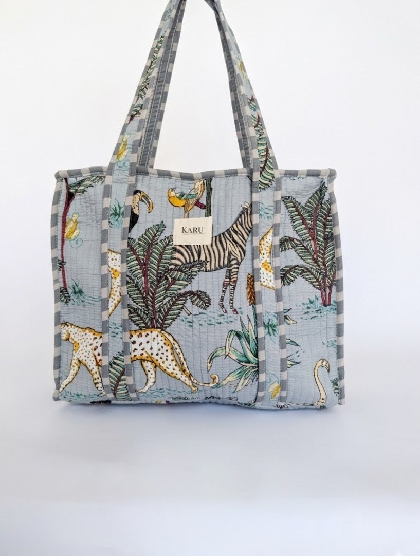 Blue Botanical | Midi Quilted Tote