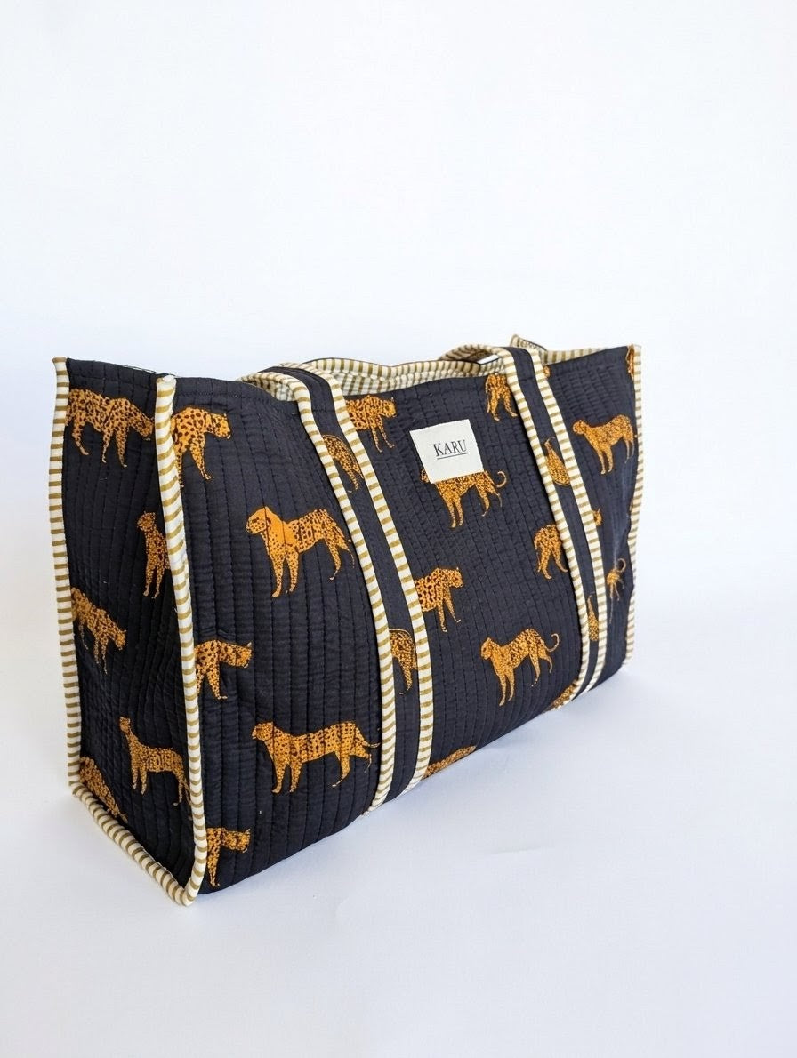 Navy Cheetah | Large Quilted Tote