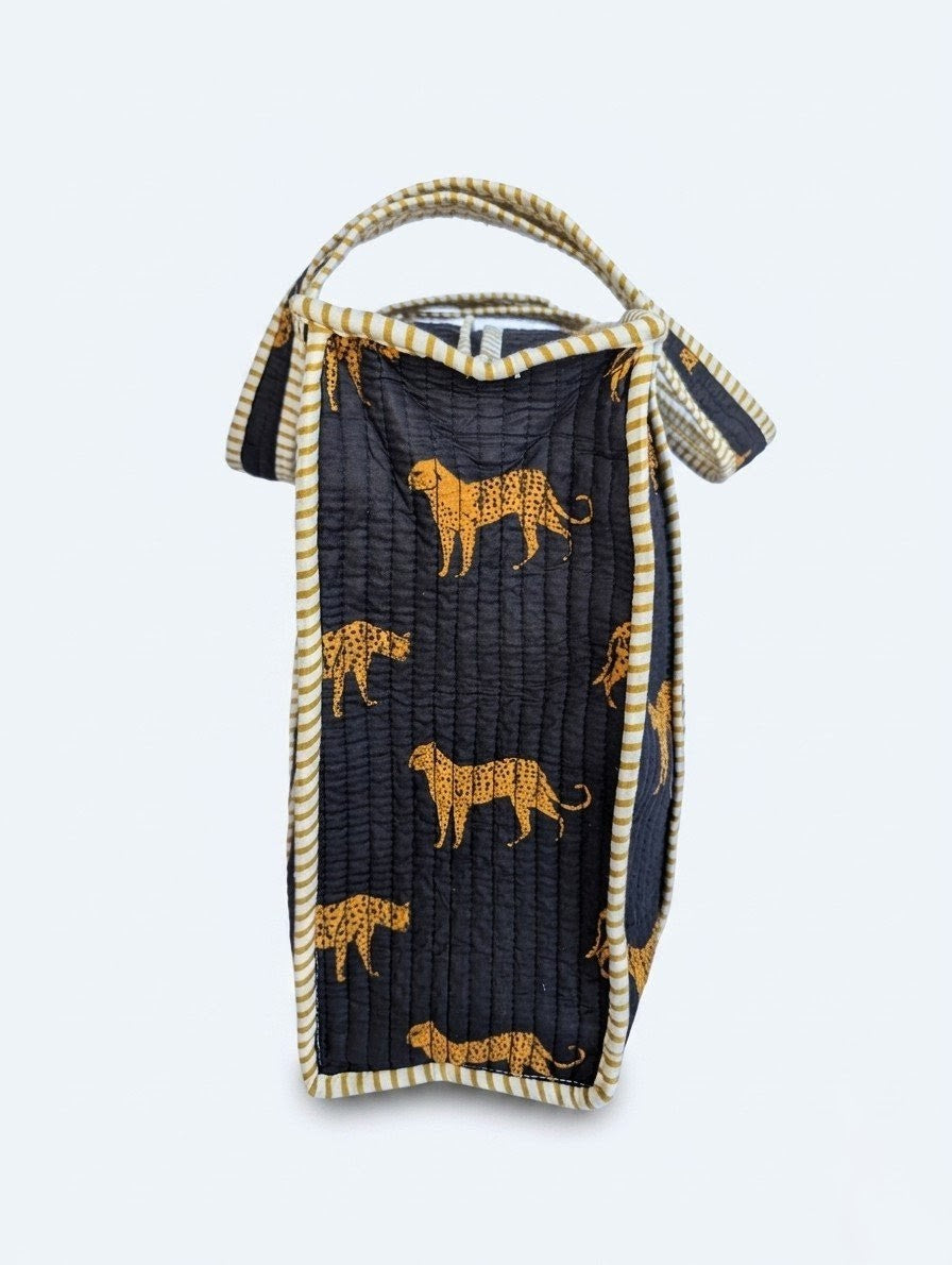 Navy Cheetah | Midi Quilted Tote