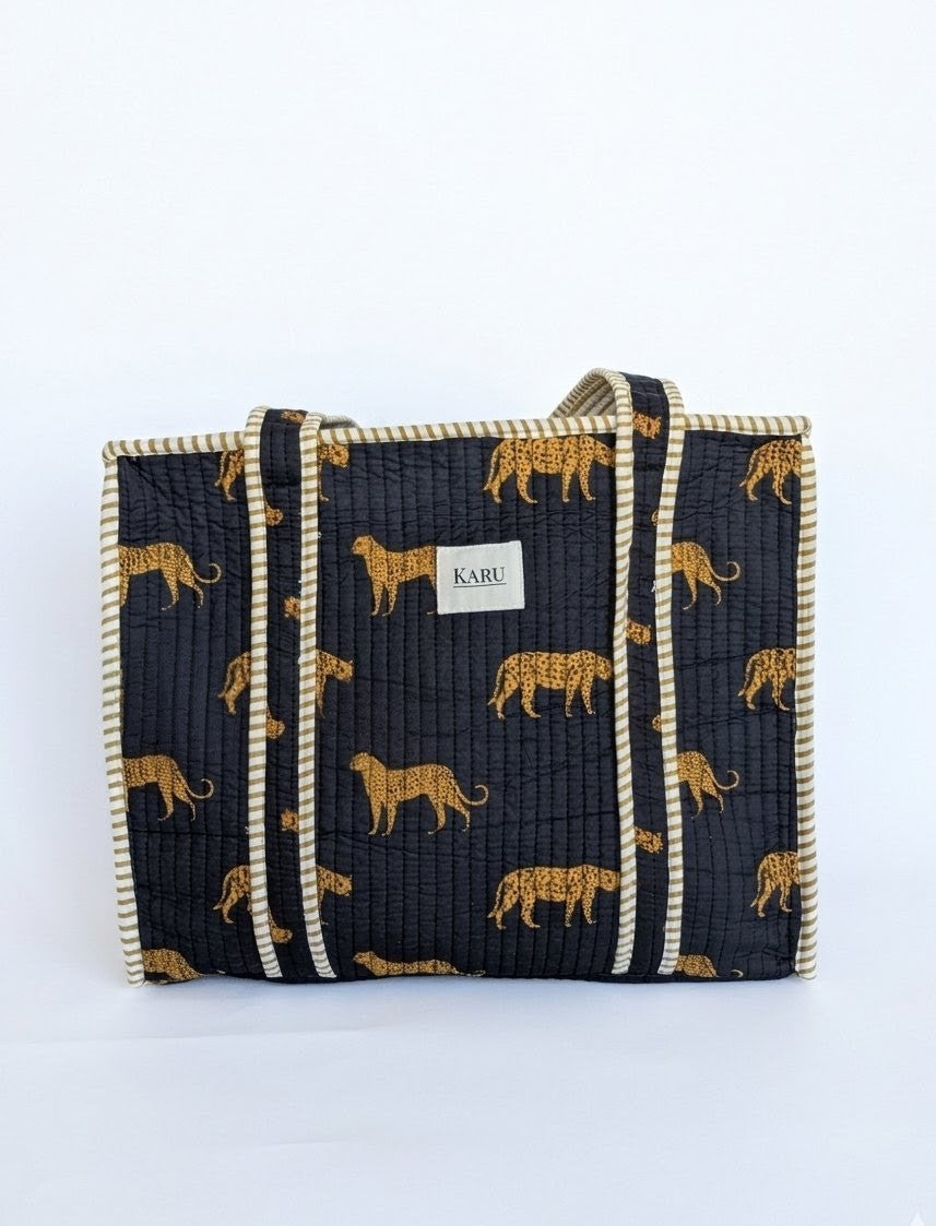 Navy Cheetah | Midi Quilted Tote