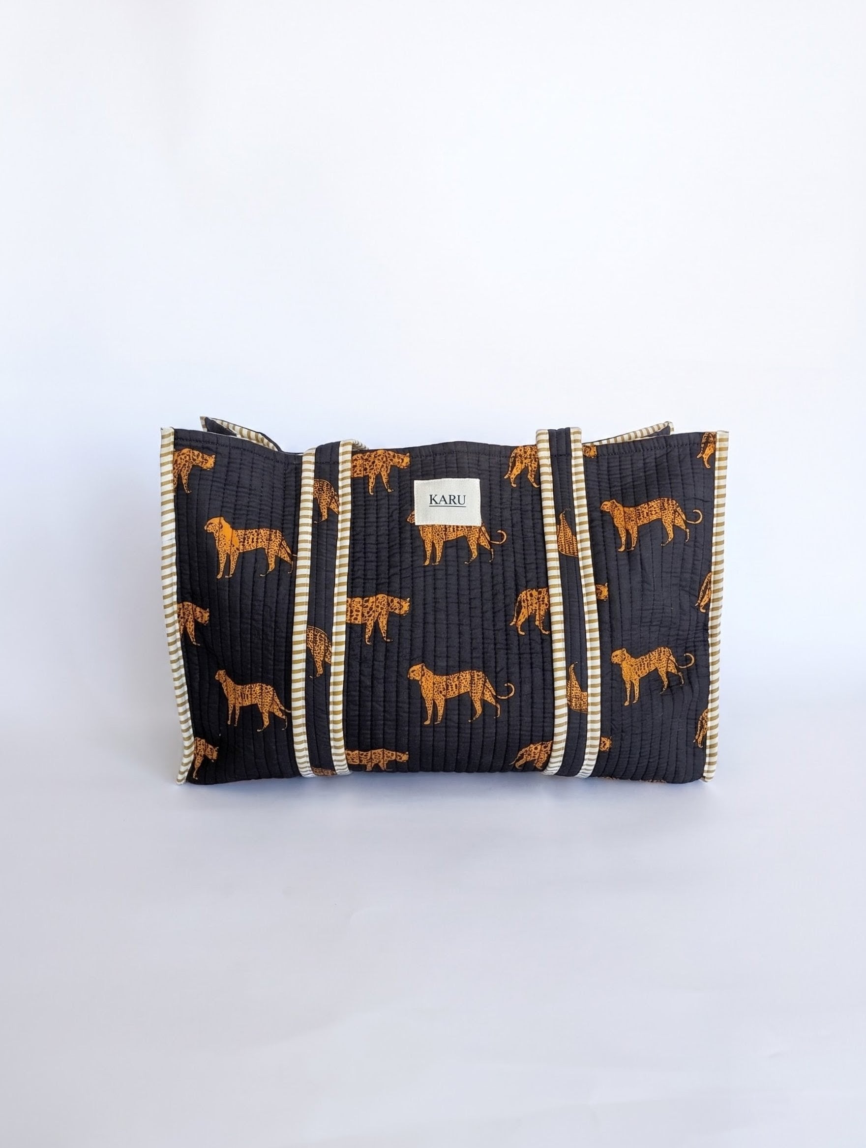 Navy Cheetah | Large Quilted Tote