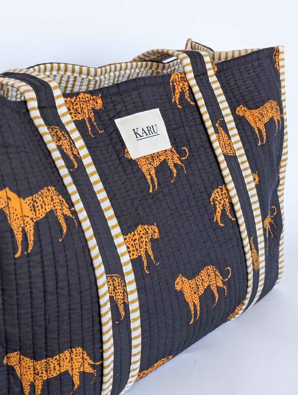 Navy Cheetah | Large Quilted Tote