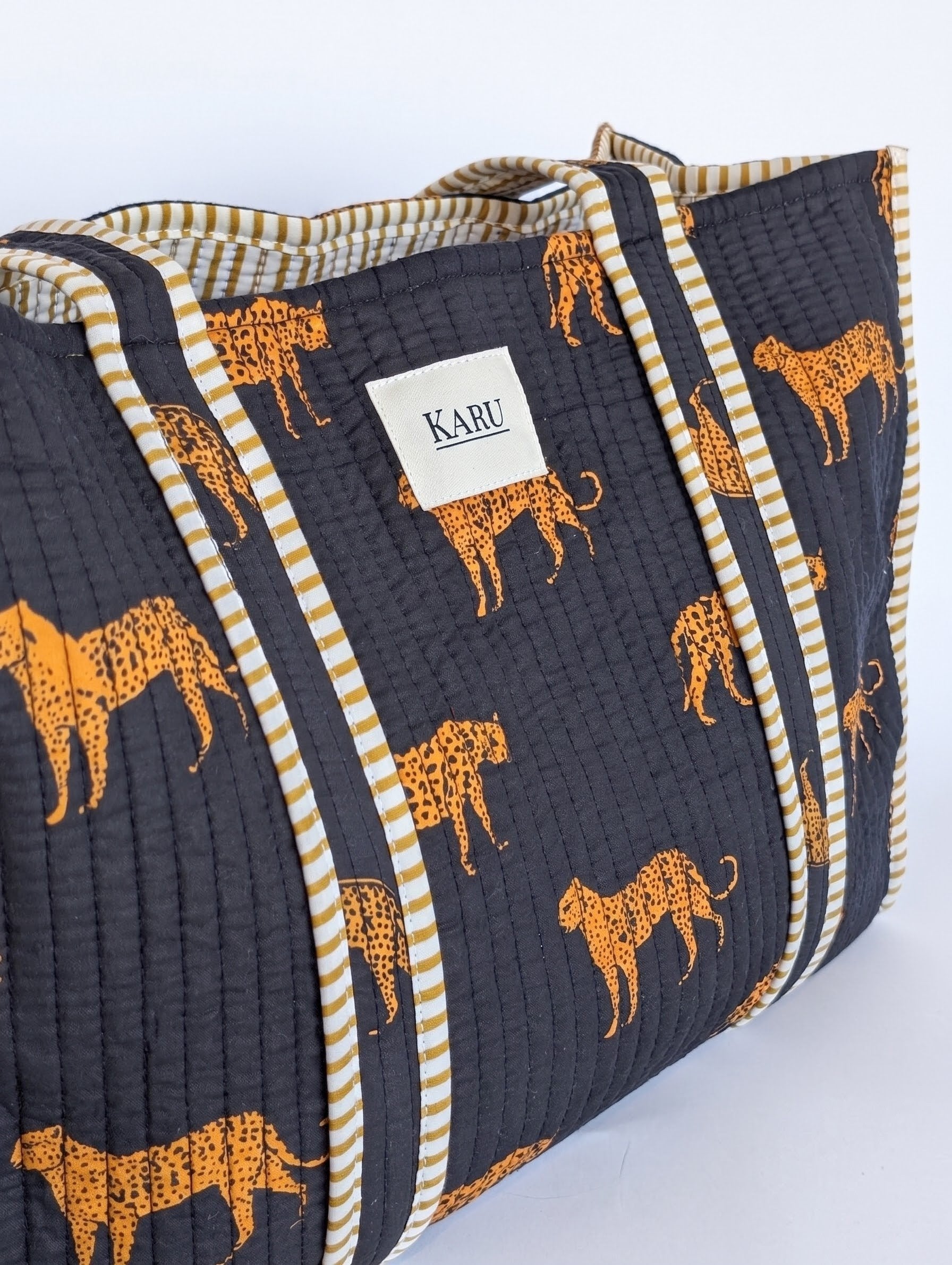 Navy Cheetah | Large Quilted Tote