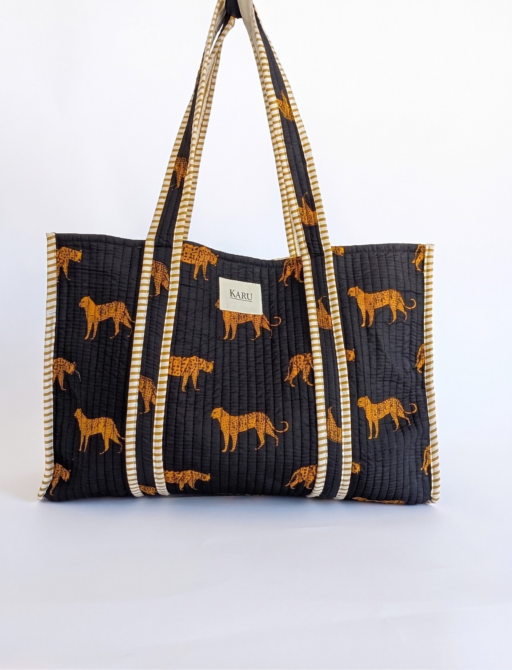 Navy Cheetah | Large Quilted Tote